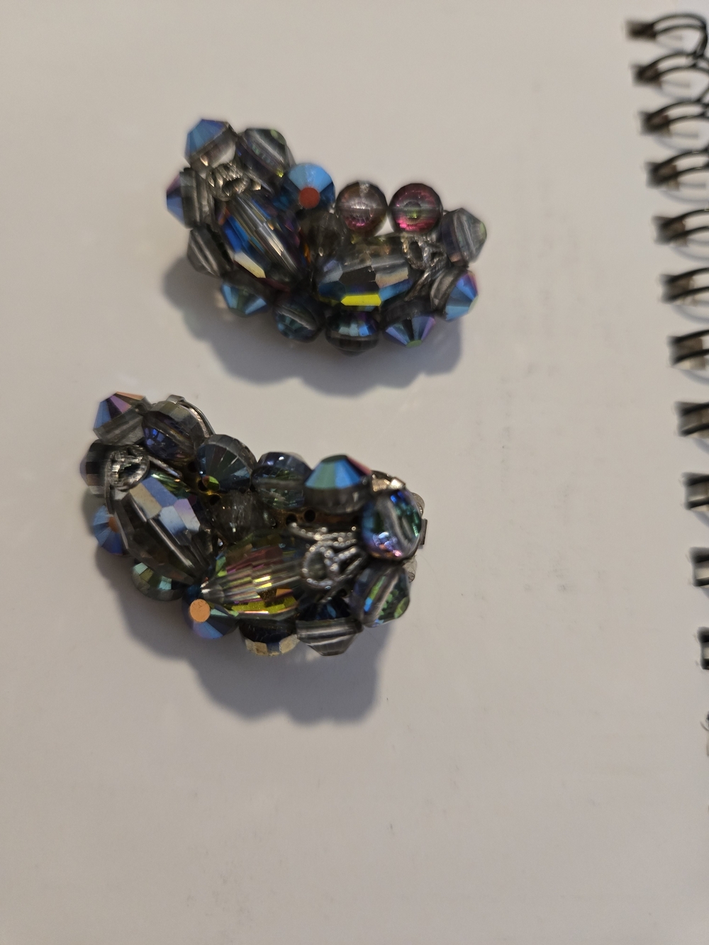 Vintage Aurora Borealis Crystal Clip-On Earrings - Iridescent